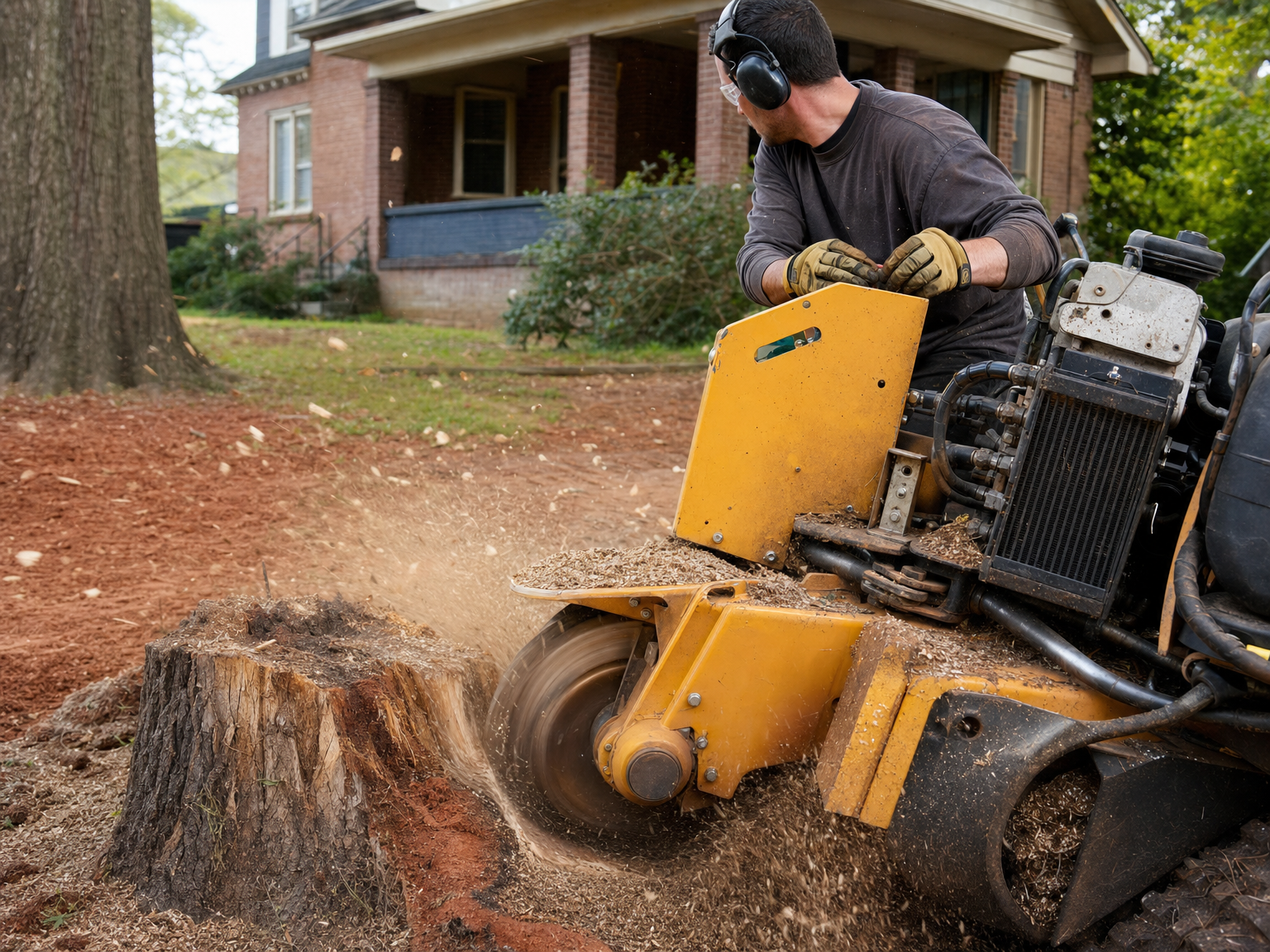 Stump grinder working down a tree stump